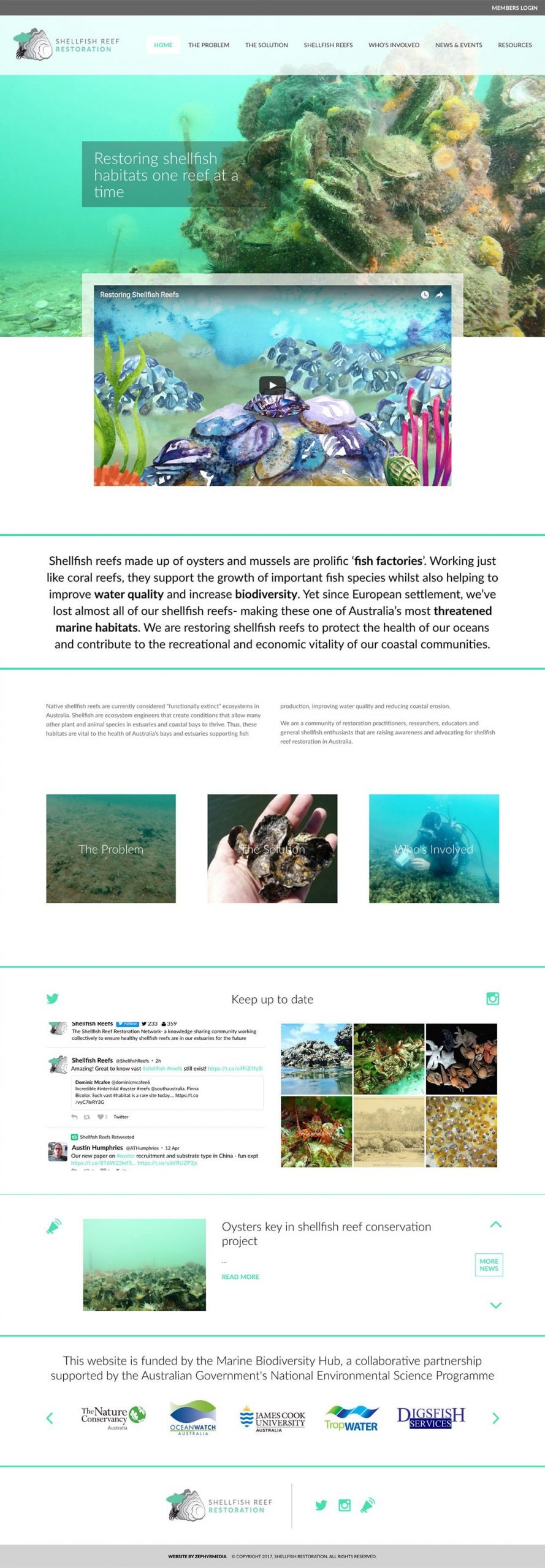 Shellfish Reef Restoration website by Zephyrmedia